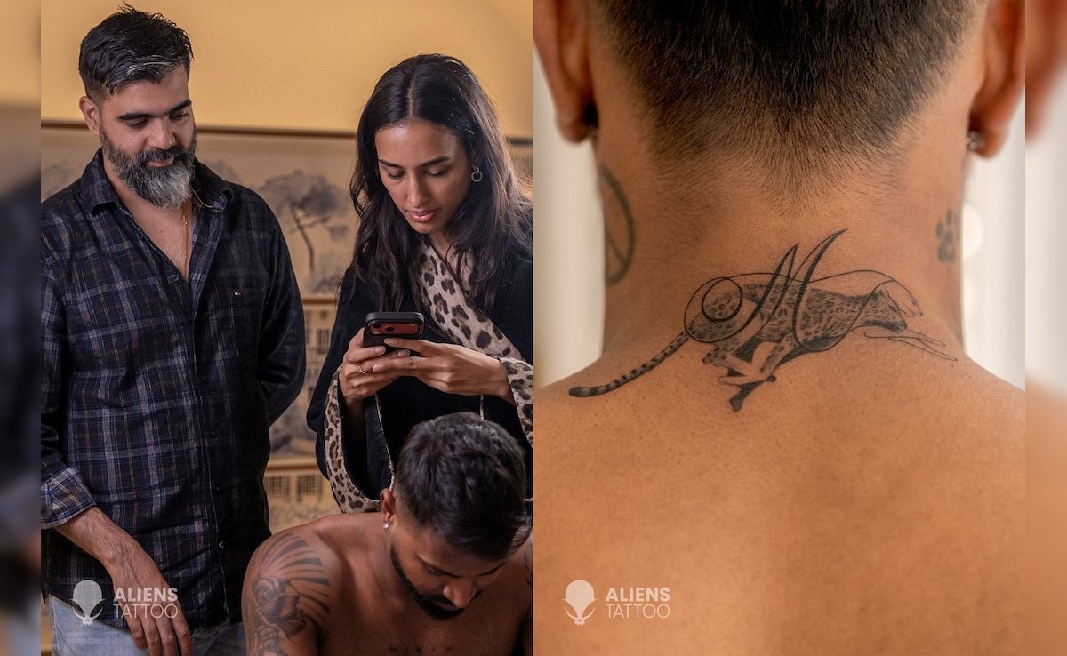 prashastx's tweet photo. Defender for Son and explain wife 
Tattoo for new girlfriend 
That's World's Best all-rounder for you hardik pandya https://t.co/eWVLanKCCa