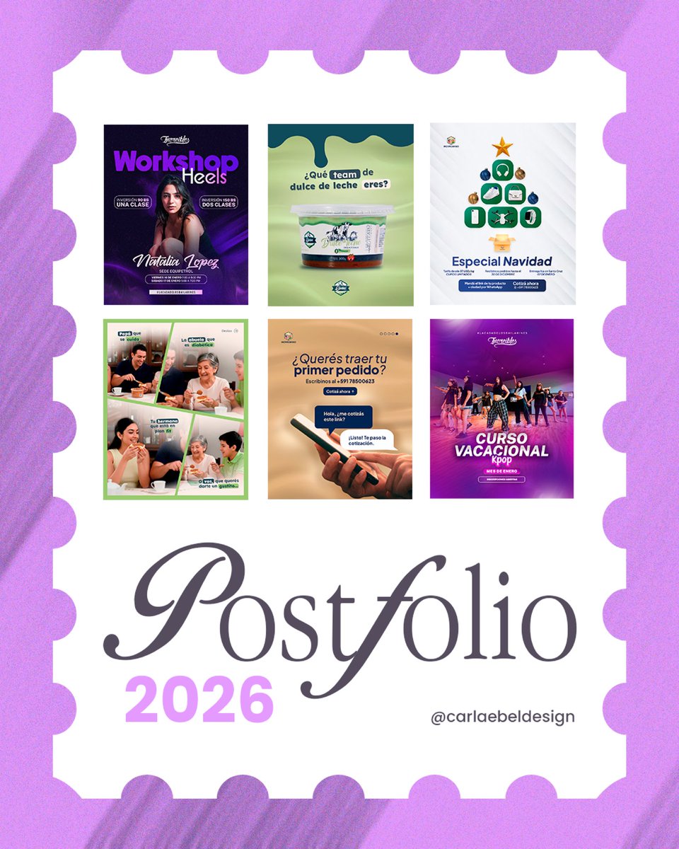 carlaebelar's tweet photo. Mi postfolio 2026, con algunos de mis trabajos como diseñadora para social media. 💛

Si estás buscando mejorar la imagen de tu marca en redes sociales, comenta “Sí💌” y con gusto te comparto mis paquetes de diseño para social media. ✨

#graphicdesign #graphicdesign #socialmedia https://t.co/9DhPGzE4rx