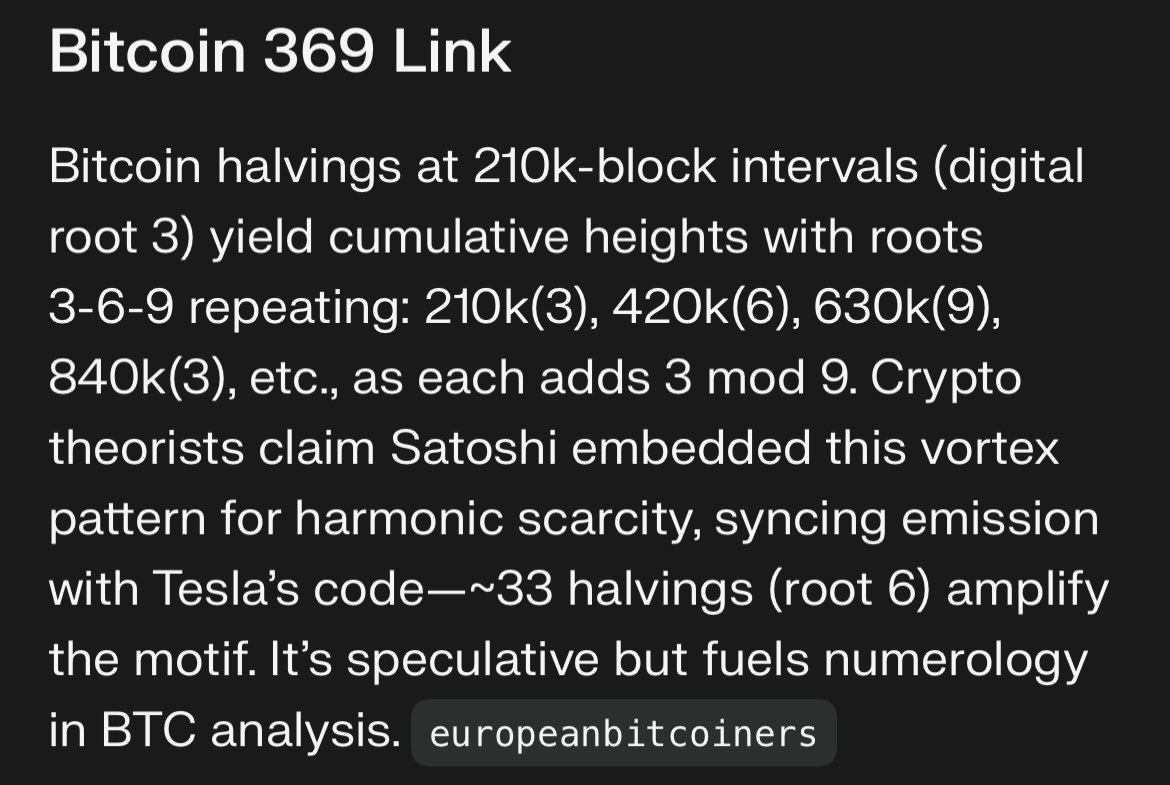 Satoshi finds significance in the numbers 3, 6 &amp; 9👀 😏

Source link:
h ttps://www.linkedin.com/posts/satoshi-ugcPost-7283832788896620544-bBsX?utm_source=share&amp;utm_medium=member_ios&amp;rcm=ACoAAC42MUcB6eSAhPBC_8y48GNW1b0ZL-AVjcY