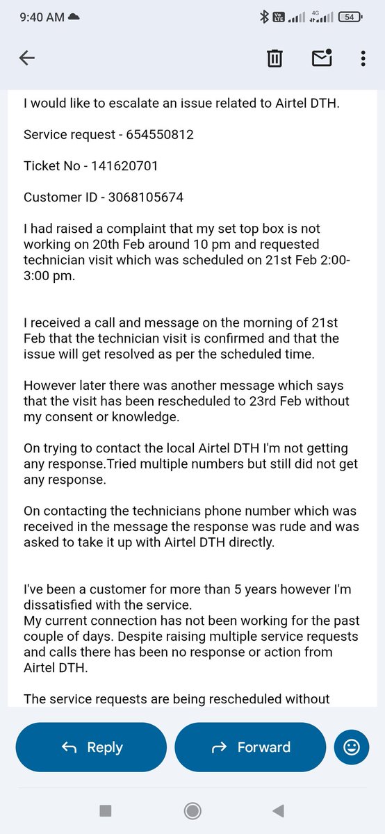 RawZest's tweet photo. @airtelindia Airtel DTH not working.
Service request - 654550812
Ticket No - 141620701
Customer ID - 3068105674
No resolution after multiple follow-ups. 
Kindly resolve immediately or escalate. Extremely disappointed. https://t.co/gVhbyyYDOf