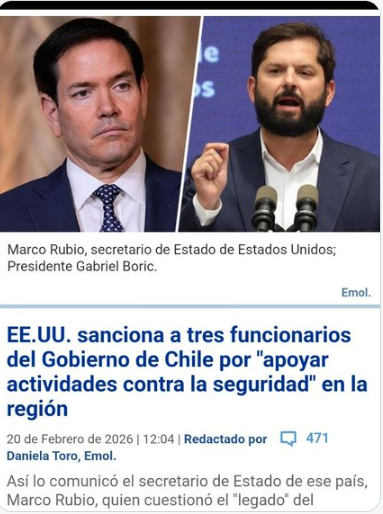 Cariola y su estrecha relación con empresario chino, Winter y sus viajes secretos a China sin informar al congreso, y ahora la sanción a políticos chilenos por la trama del cable Chile-China express. Todo coincidencia?  O Boric y la izquierda están vendiendo el país a los chinos?