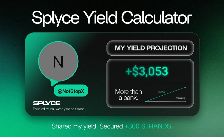 Just tested the real-world yield calculator from <a href="/SplyceFi/">Splyce Finance</a>.

My numbers came out +2,928.23% higher than leaving it in a bank.

Check yours: solana.splyce.finance/calculator?ref…