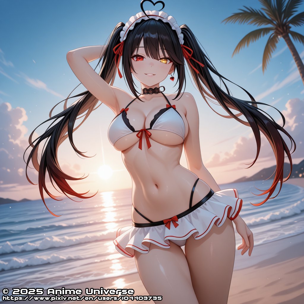 Tick-tock… is it really just the heat?
Day 358 — Kurumi
Ara… enjoying the view, honey?
The sunset is beautiful…
but I can feel your eyes aren’t looking at the ocean. 🖤

AI Art: Tokisaki Kurumi #15 | Anime Universe
Pixiv Artwork ID: 132874881