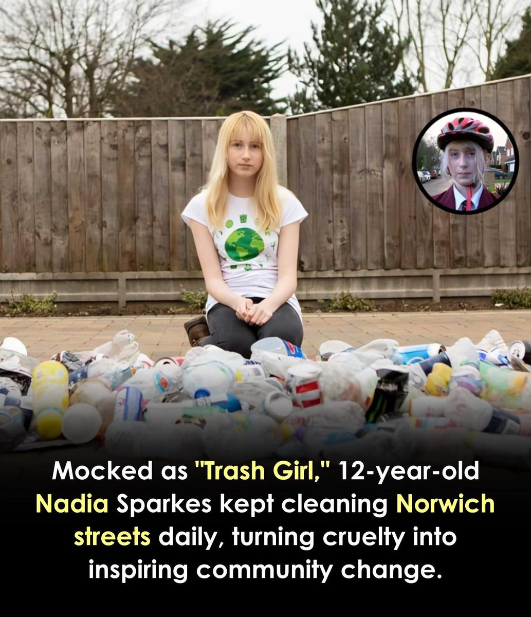 FactDropHQ's tweet photo. @Rainmaker1973 At 12, Nadia Sparkes was mocked as “Trash Girl” for cleaning Norwich streets — but she turned the insult into a movement, proving real change starts when one person chooses to care. 🌍💚 https://t.co/2QEQQ85ZMh