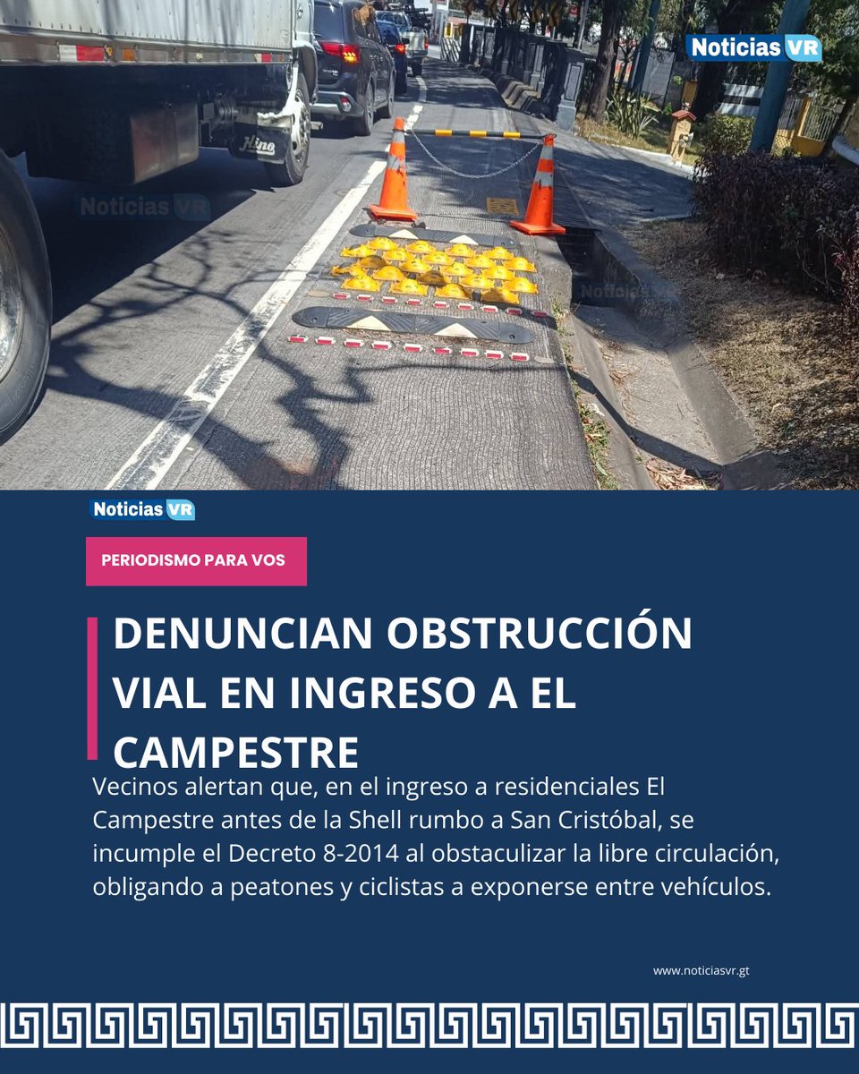 Vecinos alertan que, en el ingreso a residenciales El Campestre antes de la Shell rumbo a San Cristóbal, se incumple el Decreto 8-2014 al obstaculizar la libre circulación, obligando a peatones y ciclistas a exponerse entre vehículos.
<a href="/netobran/">NetoBran</a>