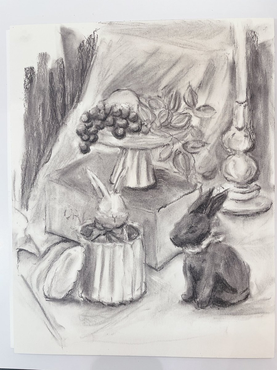 今日の画塾で描いた木炭画 授業でもなければ絶対に木炭画なんて描か