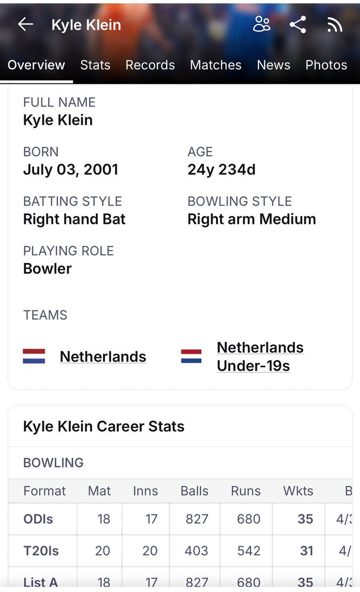 HeartBreak_aKid's tweet photo. Repost
Speed 157kph Fastest Ball by Kyle Klein.
World Cricket fans viral this talent.
#T20I #T20wc #T20WorldCup #T20WorldCup2026 #ICC #ICCT20WC #ICCT20WorldCup #ICCMensT20WC #ICCMensT20WorldCup #ShoaibAkhtar #Netherlands #KyleKlein #Fastest #FastBowler #INDvsSA https://t.co/rOsO0arCIx