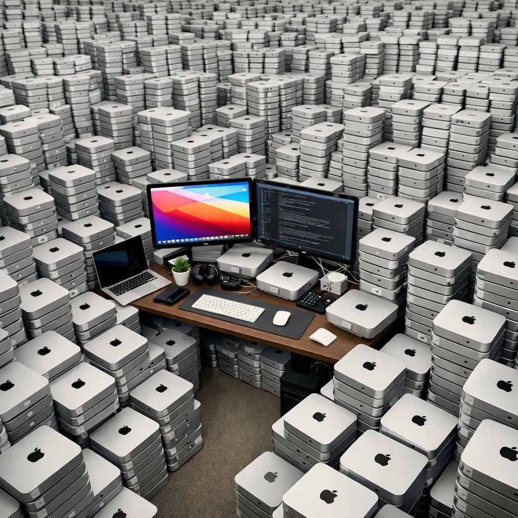 Stephen_DFI's tweet photo. I spent $420,000,069 on Mac minis for the optimal AI agent setup. I figure that these giant corporations with multi billion dollar data centers just haven't figured out that the optimal way to run AI agents is actually on a bunch of Mac minis, so I will be the first to create the singularity and control the light cone of the universe.

Checkmate @sama, @elonmusk, @finkd 
He who controls the Mac minis controls the universe