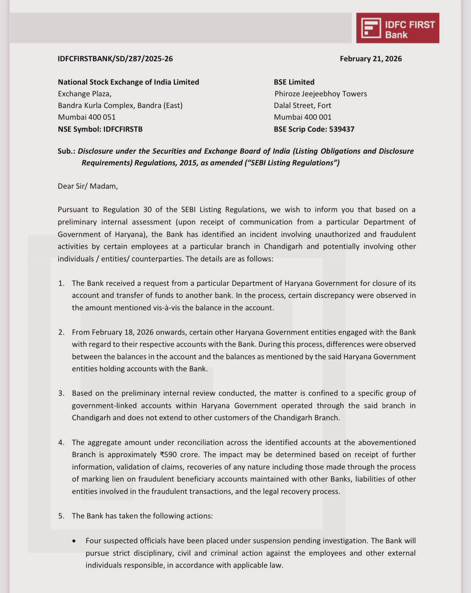 590 cr fraud 😮

That’s big amount, how did it happen?

For common people, banks ask too many documents for simple loan approval and still need to give guarantors but here someone from banks easily looted public money 💰 

#idfcfirstb