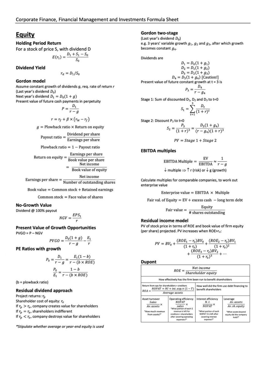 CompoundingW's tweet photo. Corporate Finance Formula Cheat Sheet https://t.co/qQdNVrFD6D