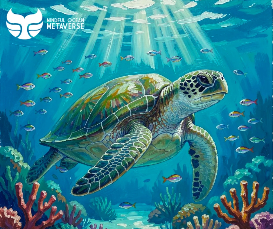 🐢🌊 Sea turtles cannot retract their heads or flippers into their shells like land turtles can — their bodies are built for swimming, not hiding. Their streamlined shape reduces drag in the water. #MindfulOceanMetaverse #MakeArtSaveOcean #OceanTrivia