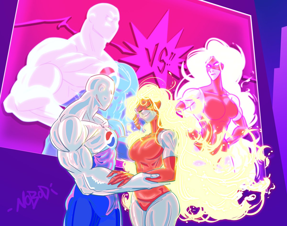 Pepsi Man &amp; Super Mom live a super secret double life. Corporate proxy "Brand-Wars" are fought through public mascots for market dominance, like gladiators on display in the colosseum.
But in the still of the night, when the sirens and cameras are gone, the REAL story unfolds~