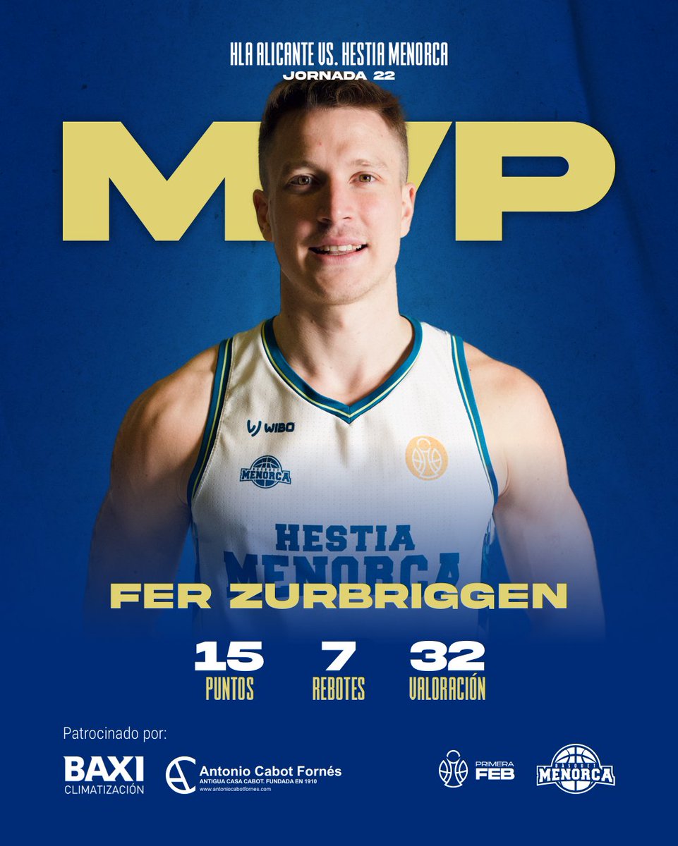 🔥 <a href="/BAXI_ES/">BAXI</a> 𝗠𝗩𝗣 𝗝𝟮𝟮 · Fer Zurbriggen (<a href="/FerZurbriggen/">Fernando Zurbriggen</a>) ⭐️

𝙑𝘼𝙇𝙊𝙍𝘼𝘾𝙄𝙊́𝙉: 3⃣2⃣
🔹 𝟭𝟱 𝗽𝘂𝗻𝘁𝗼𝘀
🔹 𝟳 𝗿𝗲𝗯𝗼𝘁𝗲𝘀
🔹 𝟱 𝗮𝘀𝗶𝘀𝘁𝗲𝗻𝗰𝗶𝗮𝘀

©️ By Antonio Cabot Fornés S.A.

𝐎𝐫𝐠𝐮𝐥𝐥 𝐝𝐞 𝐏𝐫𝐢𝐦𝐞𝐫𝐚!
#AlicanteMenorca #UnaillaUnequip #EsportsCIMe