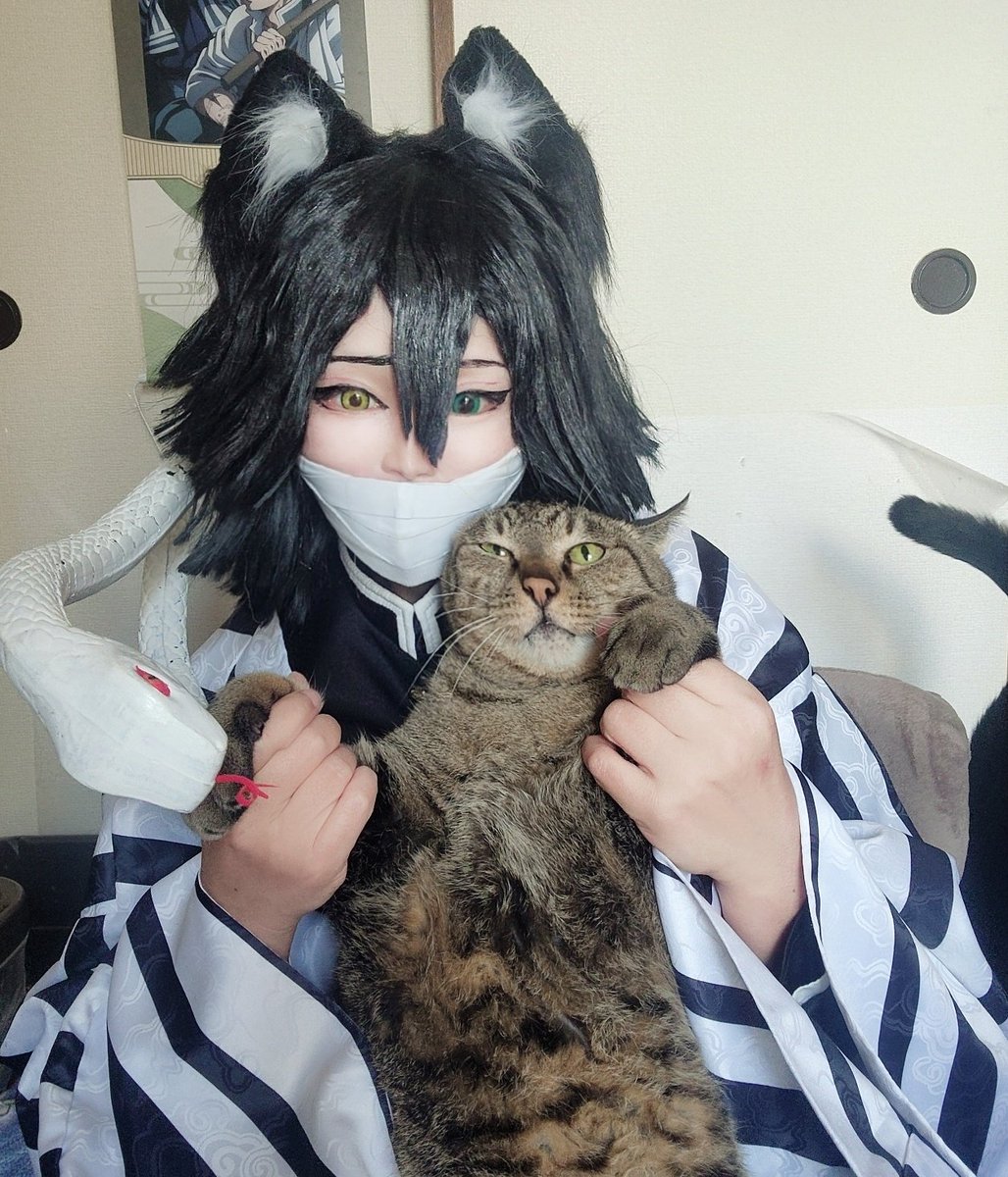 【Cosplay】
👹⚔️  🐍

ฅ^•ω•^ฅの日
下僕に抱かれてそんな嫌な顔せんでもろて💦
ごめんて～😅
 #猫の日