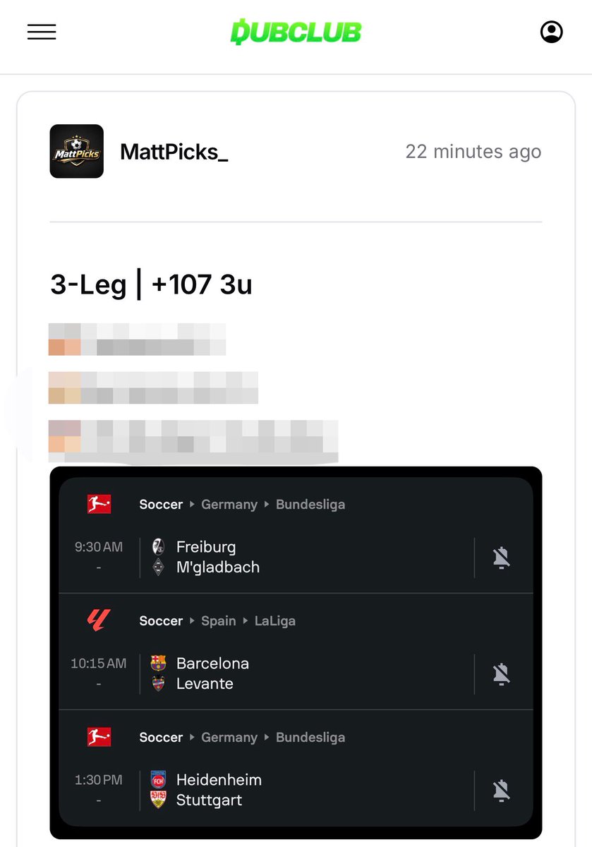 MattPicks_'s tweet image. Sunday VIP ⚽️

Three 3u picks for tomorrow’s matches posted on DubClub

Get your 7 day FREE trial dubclub.win/r/p/pri-w6bzk/…

#BettingPicks #BettingSports #BettingX