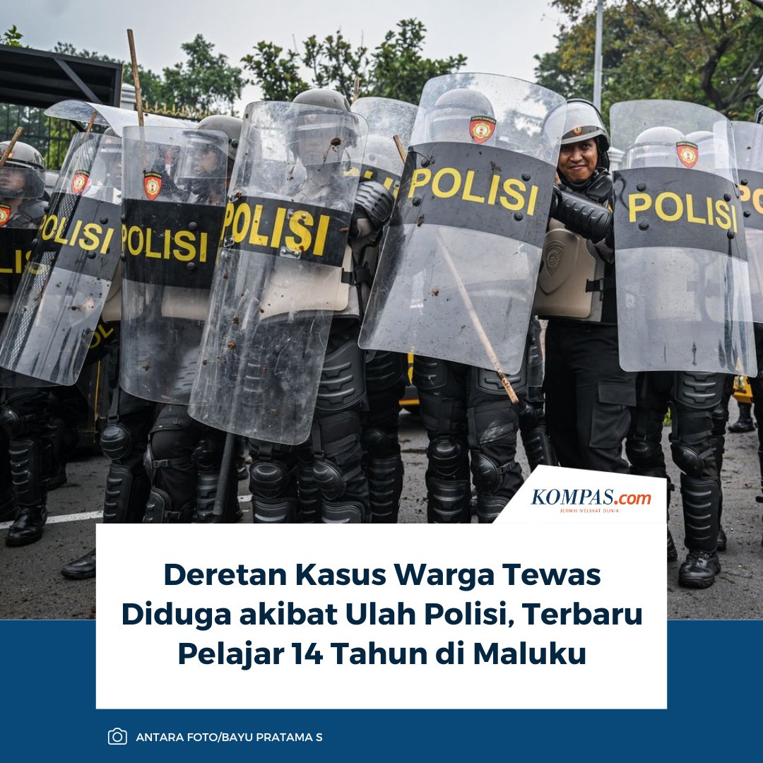 Kasus warga yang tewas akibat tindakan aparat kepolisian kembali terjadi di Maluku pada Kamis (19/2/2026). Peristiwa ini menambah daftar kasus serupa yang sebelumnya juga terjadi, di mana warga sipil menjadi korban tindakan aparat.

Baca selengkapnya 👇
kompas.com/tren/read/2026…