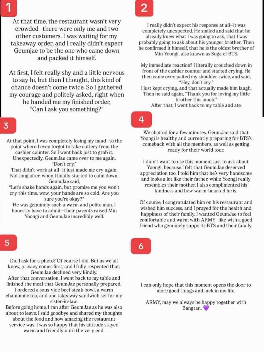 ARMY visited Suga's brother's restaurant Chompi. She shared her precious moment when she met Min GeumJae (Suga's brother)

Min Geum Jae:
"Thank you for loving my little brother..."

Oh... I have no words, just tears 😭😭

#SUGA #AgustD #슈가 
#방탄소년단슈가 #シュガ #BTSSUGA