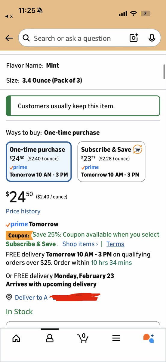 AylaModeling's tweet photo. @Pricerrors Follow up that Sub &amp; Save is now showing up, after the price corrected. 
Didn’t show with the lower price. Interesting sitch. https://t.co/ag8cem6Qr7
