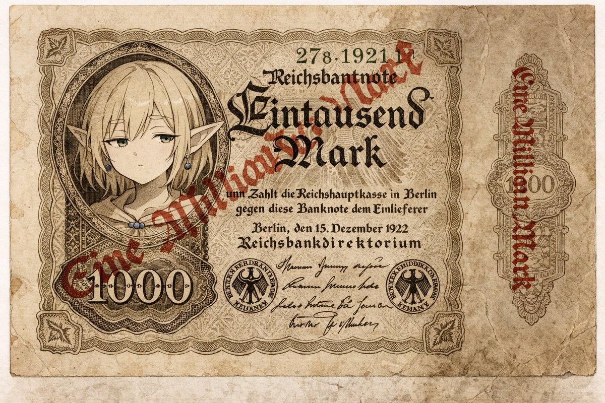 ハイパーインフレ期のミリアルデ(10億)マルク札。 これで新聞1部も買え