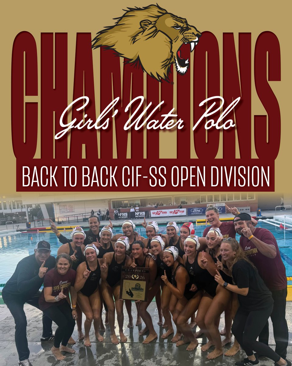 TWICE AS NICE
The Oaks Christian Girls' Water Polo team is the back-to-back CIF-SS Open Division champions. The Lions defeated Mater Dei 11-8 to retain the title.