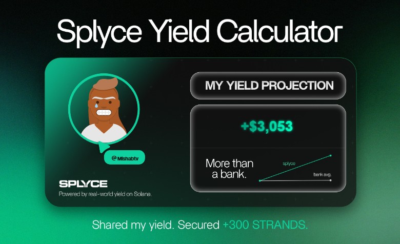 Just tested the real-world yield calculator from <a href="/SplyceFi/">Splyce Finance</a>.

My numbers came out +2,928.23% higher than leaving it in a bank.

Check yours: solana.splyce.finance/calculator?ref…
