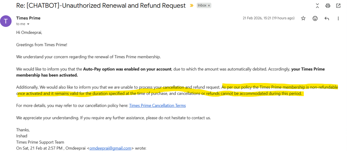 omdeeprai's tweet photo. @TimesPrime I am shocked by your refusal to refund ₹1999 debited without consent. You failed to send a mandatory 24h pre-debit notification -violation of RBI e-mandate guidelines
Not activated - Need Refund!
@jagograhakjago @consaff @timesinternet #ConsumerRights #TimesPrimeScam https://t.co/YnFRdaYoRS