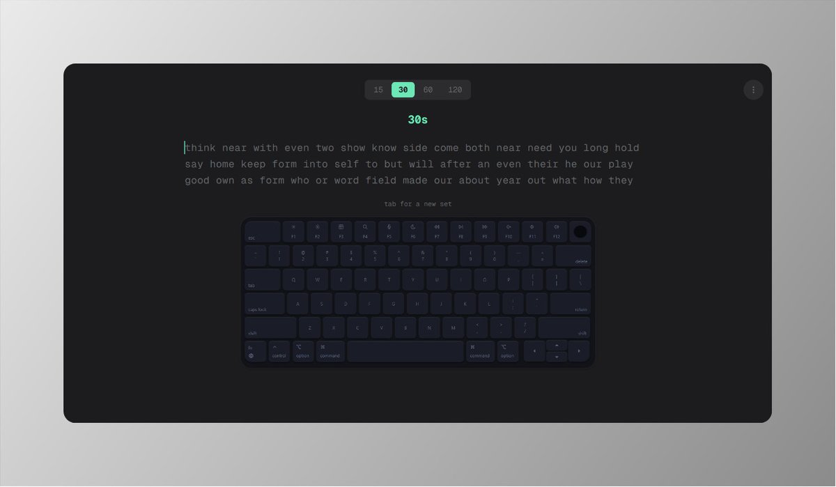 maanuutwts's tweet photo. Just got access to Claude Opus 4.6 and built this clean typing app.

typezzy is simple and clutter free. 
See your speed, accuracy, and missed keys.

Try it: https://t.co/p141WaJBF5

Keyboard from Aceternity UI (https://t.co/1rXT4KAAAl)

What’s your WPM? https://t.co/GDlGF0DtFW