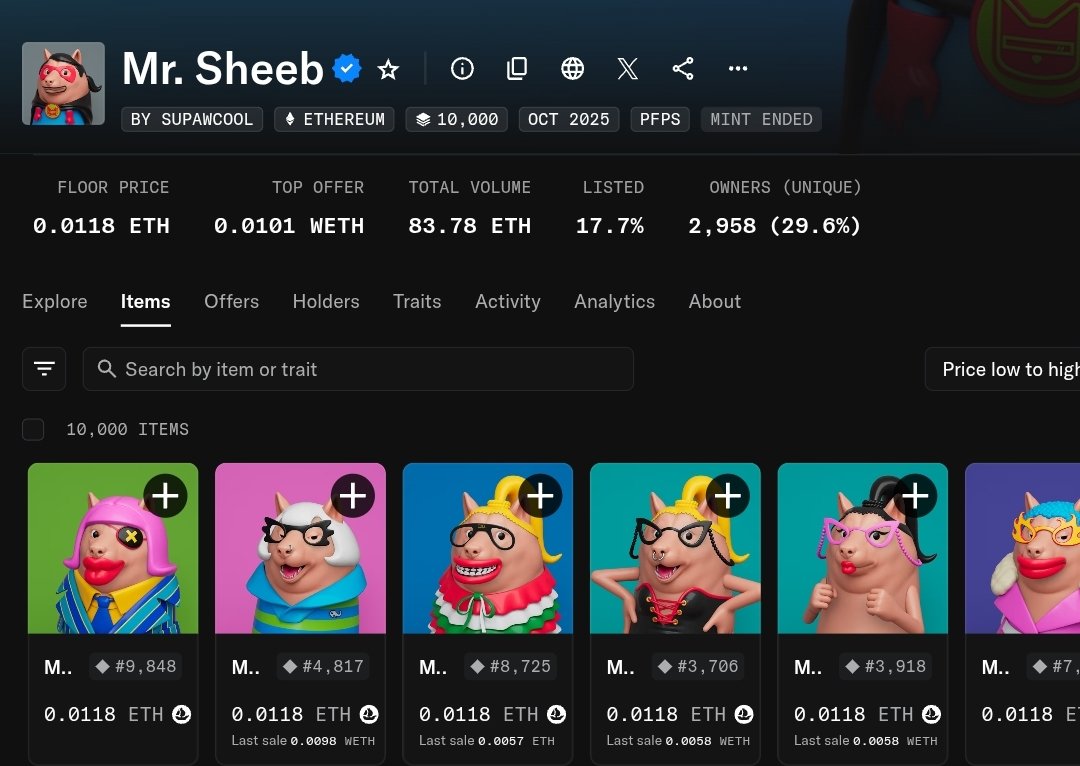 NFTs on ETH

10,000 supply

Del Mundos: Free → 0.11 ETH
Normies: 0.005 → 0.062 ETH
Supawcool: Free → 0.011 ETH

What will be the next cook like this?