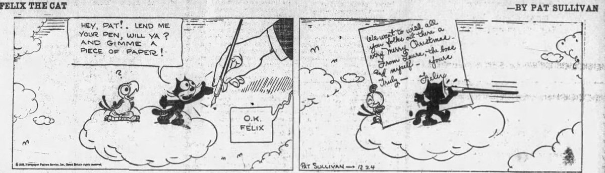 JLW2699's tweet photo. It’s not too late for a “Merry Christmas” and a “Happy New Year” from Felix the Cat (or 1929) is it??

Felix the Cat by Pat Sullivan Studios (Dec. 24 and 31, 1929; Jan. 1, 1930, respectively)

#FelixTheCat #PatSullivan #NewYear2026 #Christmas #Laura #Cartoon #Comic #Hollywood https://t.co/xzkS0kE3w7