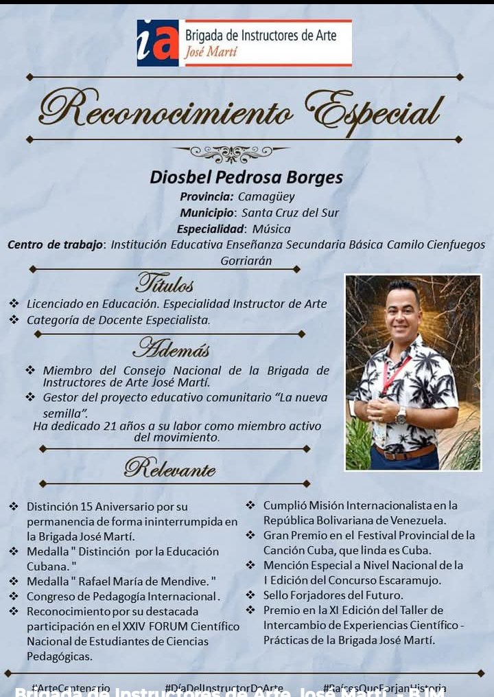 Enhorabuena para nuestro Presidente Municipal de la Brigada de Instructores de Arte "José Martí"
#CubaMined
#Camagüe
#MiBrigadaSigueAquí