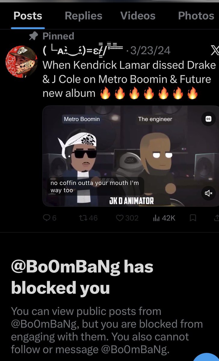 Another Kendrick meat gobbler blocking me after i hit him with FACTS instead of gossip and the nigga had no rebuttals 😂 but what else is new with these idiots 🤷🏽‍♂️