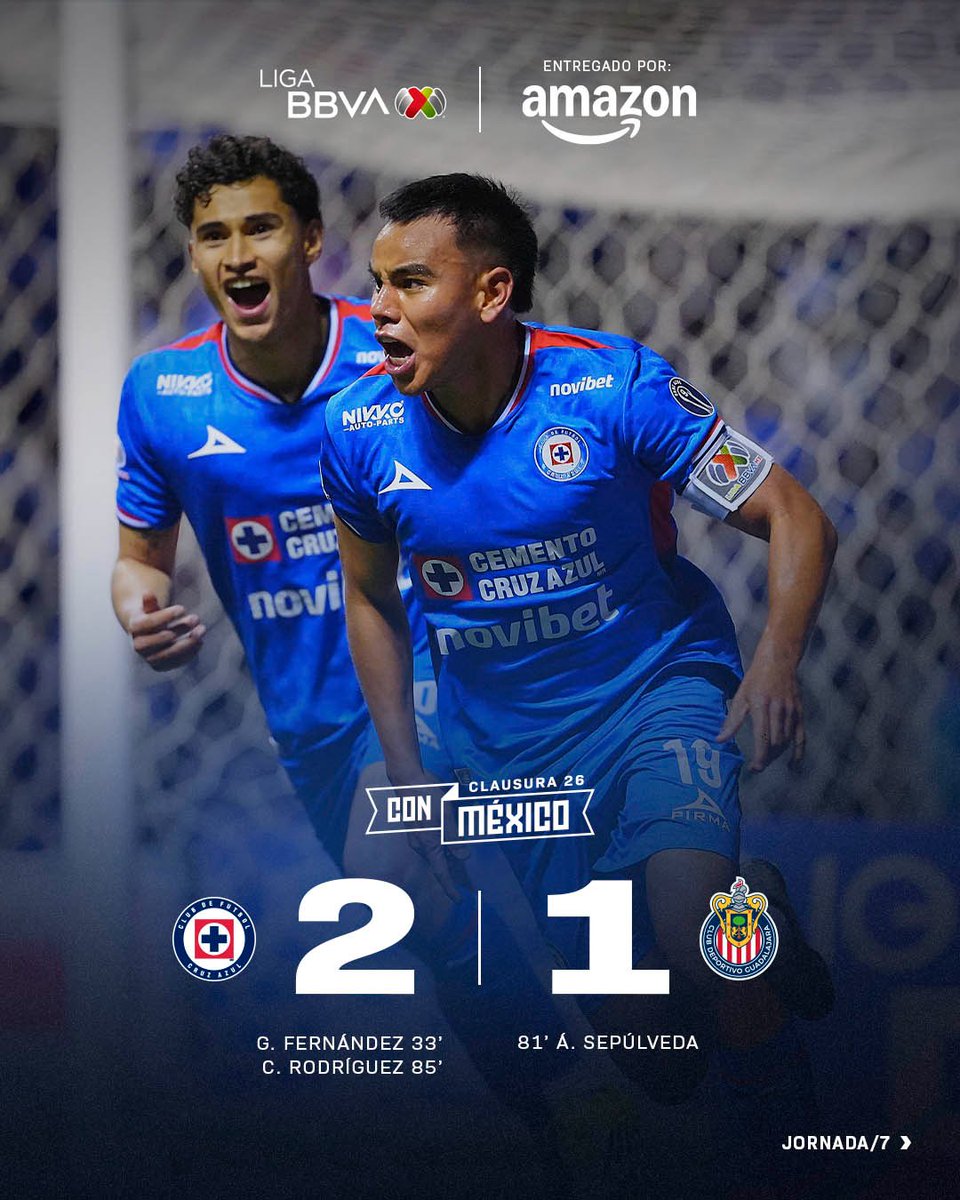 El <a href="/CruzAzul/">CRUZ AZUL</a> venció a <a href="/Chivas/">CHIVAS</a> en duelo de la Jornada 7 del #C26