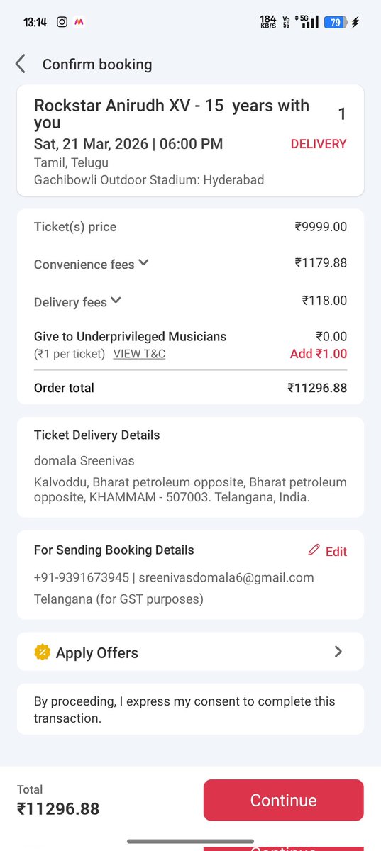 07Domala31504's tweet photo. Emi option ledaa bhaiya 🤧 
@bookmyshow 
@anirudhofficial https://t.co/kqGvN2RTBZ