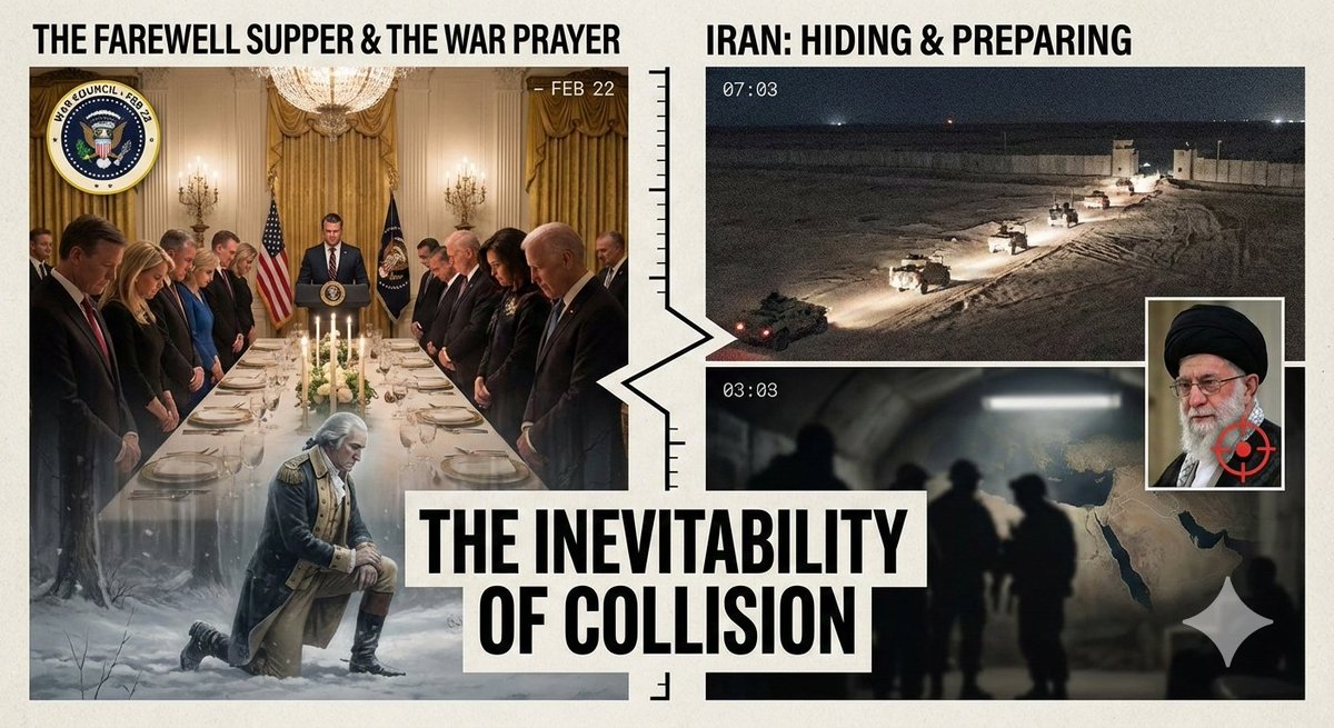 Intel_Sky's tweet image. "The Farewell Supper" and the "War General's" Prayer: Washington Officially Demands "The Head of the Leadership"... and Iran Hides Its Commanders. —  Talal Nahle

Strategic and Operational Report (Sunday - Feb 22 | 07:00 CET):

The era of "diplomatic messaging" has concluded; we