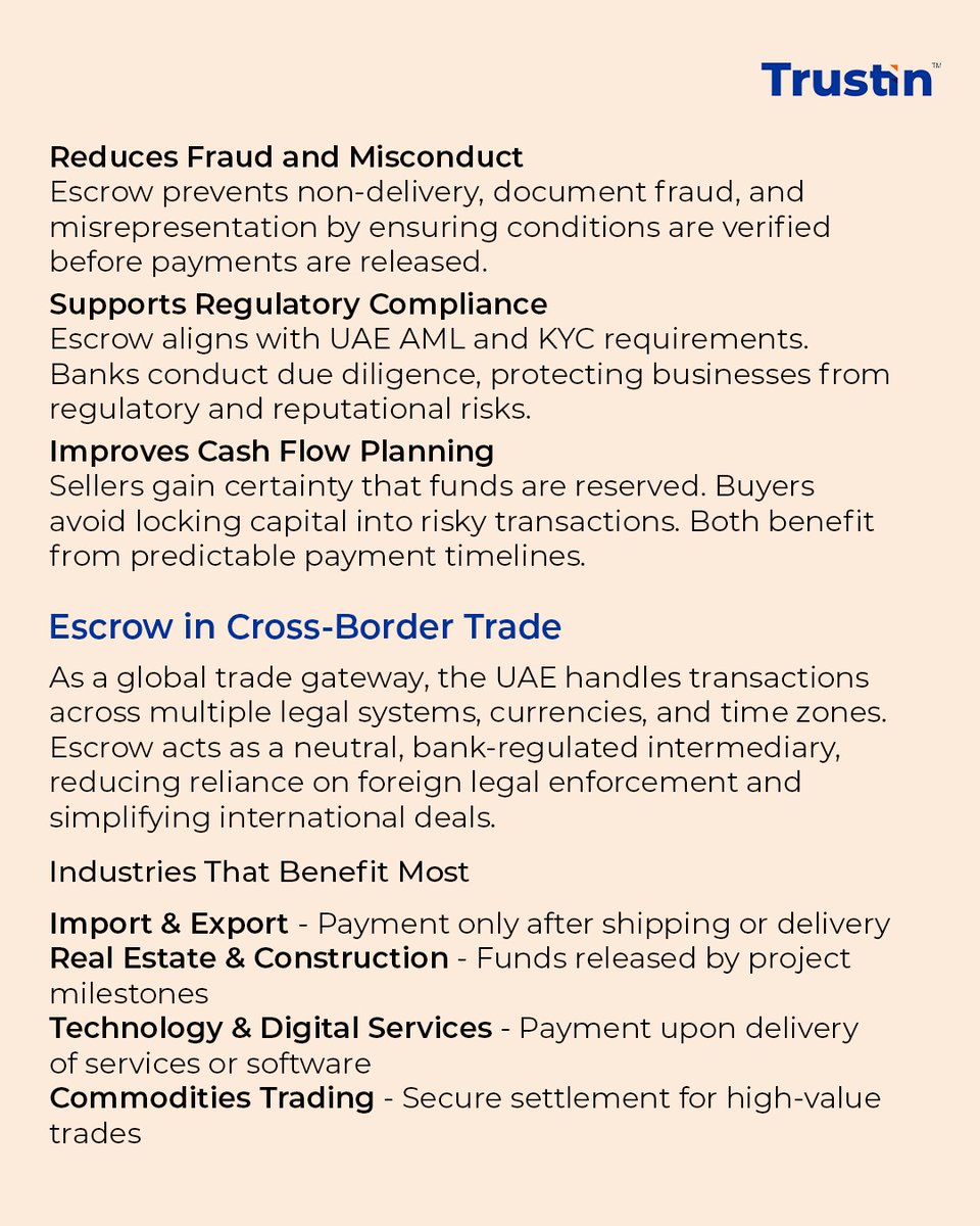 WerTrustIn's tweet photo. Strong regulation doesn’t eliminate trade risk—smart structure does.
Escrow banking adds protection at the transaction level.
👉 Secure your next deal with TrustIn.
👉🔗 https://t.co/jXW85MTcDH
#TrustIn#UAERealEstate# UAEProperty #DigitalEscrow #PropertyDeals #SecureTransactions https://t.co/UVFXksj21Q