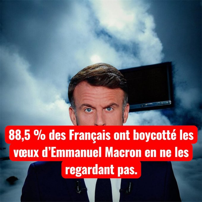 88,5 % des Français ont boycotté les vœux d’Emmanuel Macron en ne les regardant pas. !