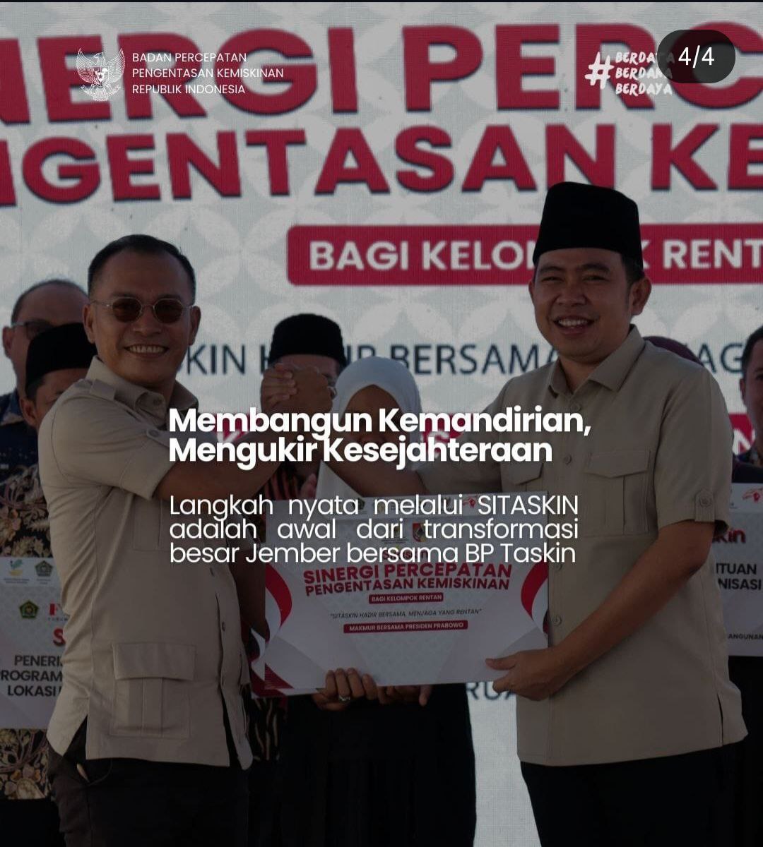 Kolaborasi BP Taskin dan Pemkab Jember lewat SITASKIN jadi langkah konkret percepatan pengentasan kemiskinan. Data lebih presisi, intervensi lebih tepat sasaran. Di bawah arahan Budiman Sudjatmiko, sinergi pusat-daerah makin kuat dan berdampak nyata bagi masyarakat.