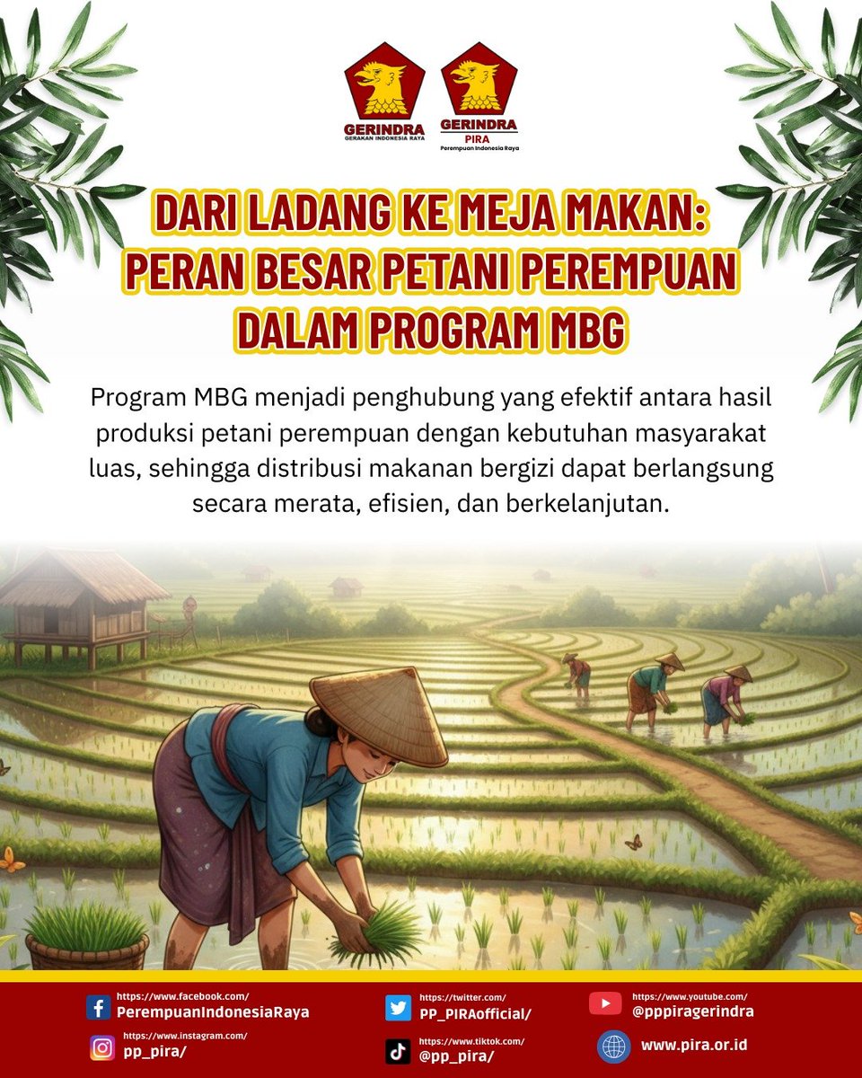 PP_PIRAofficial's tweet photo. Petani perempuan memegang peranan kunci dalam menyukseskan Program MBG. mereka menjadi garda terdepan dalam menyediakan bahan pangan berkualitas, mulai dari sayur, buah, hingga berbagai hasil pertanian lain yang berperan penting dalam pemenuhan gizi masyarakat. https://t.co/onUKTuJiZS