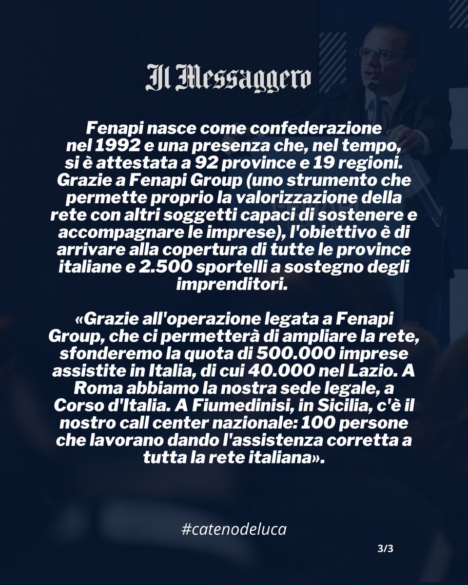 CatenoDeLuca's tweet image. Buongiorno a tutti!

Oggi su @ilmessaggeroitun focus su ciò che rappresenta #FENAPI e su quello che sarà #FENAPIGroup, con un’attenzione particolare al Lazio, regione cruciale per i rapporti tra istituzioni, imprese e politica.

Buona lettura 😉

#roma #catenodeluca
