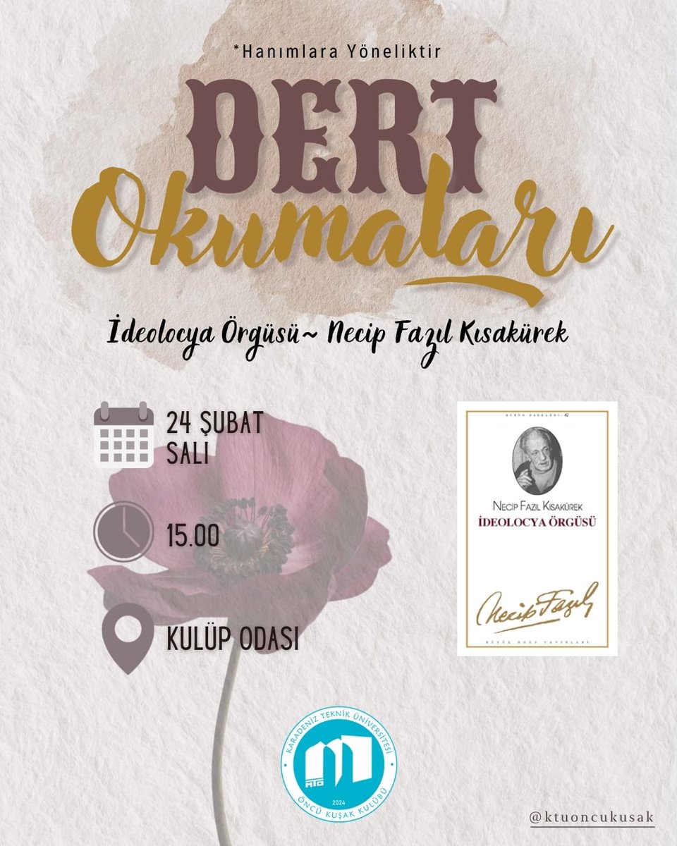 DERT OKUMALARI'mıza #100kitaplistesi'nin 1. aşama okumalarından "İdeolocya Örgüsü ~ Necip Fazıl Kısakürek" kitabıyla bu dönem de devam ediyoruz.📚

Not: Kitapları 4 kurşun kalemle okumayı unutmayalım... ❕
 
<a href="/yenisafakwriter/">yusuf kaplan</a> 
<a href="/mtokurumsal/">Medeniyet Tasavvuru Okulu</a>