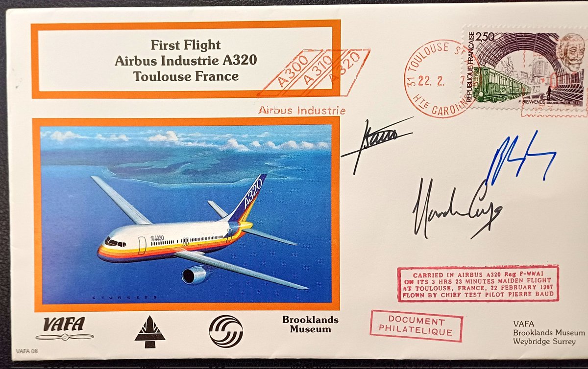 6eJet's tweet photo. 39 years ago, today, 22nd February, the Airbus A320, made it's maiden flight at Toulouse. This is the first day cover carried on F- WWAI on its 3 hour 23 minutes maiden flight.
#Airbus #A320 #IndiGo6E #AirIndia #gotravelyourway #flight #firstdaycover #aviation #firstflight https://t.co/0Z0B0w4ueh