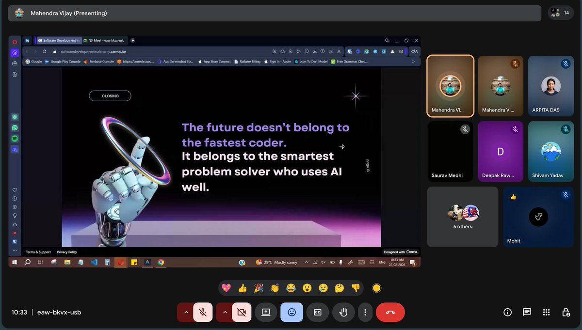 SphereXGlobal's tweet photo. 🚀 “Software Development in the AI Era” 💻
An incredible session with @Mahendravijay12 exploring how #AI is transforming coding, automation &amp; innovation.

Big thanks to
👨‍💼@mohitjaryal04 , Founder
👨‍💻 Shivam Yadav, Co-founder
and @ArpitaDas1601 for making it a success! 🙌

#SphereX https://t.co/7z2sJDpUGd
