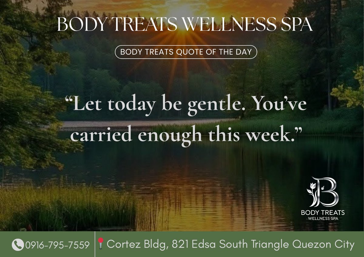 bodytreatsQC's tweet photo. It’s Sunday-a reminder to rest without guilt and recharge without pressure. Your body and mind deserve it.
#SundayCalm #RestAndReset #BodyTreatsWellnessSpa https://t.co/HXPZiOZEHh