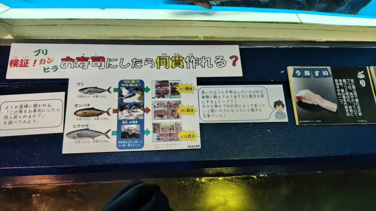 MANSHIOE's tweet photo. 魚津水族館の何でも寿司に結びつける展示がツボ。
そして今年も立山が綺麗です。 https://t.co/Ymz3BlMgVx
