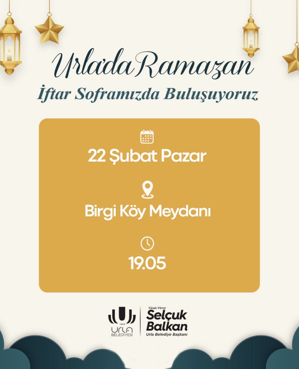 urlabelediyesi's tweet photo. Ramazan ayının dayanışma ruhunu #Urla’da hep beraber yaşıyoruz.

Birlik ve beraberliğin simgesi iftar soframız, bu akşam Birgi Köy’ünde! Soframıza tüm hemşehrilerimizi davet ediyoruz.✨

#Birgi  #Urlabelediyesi https://t.co/G77mdUwWlp