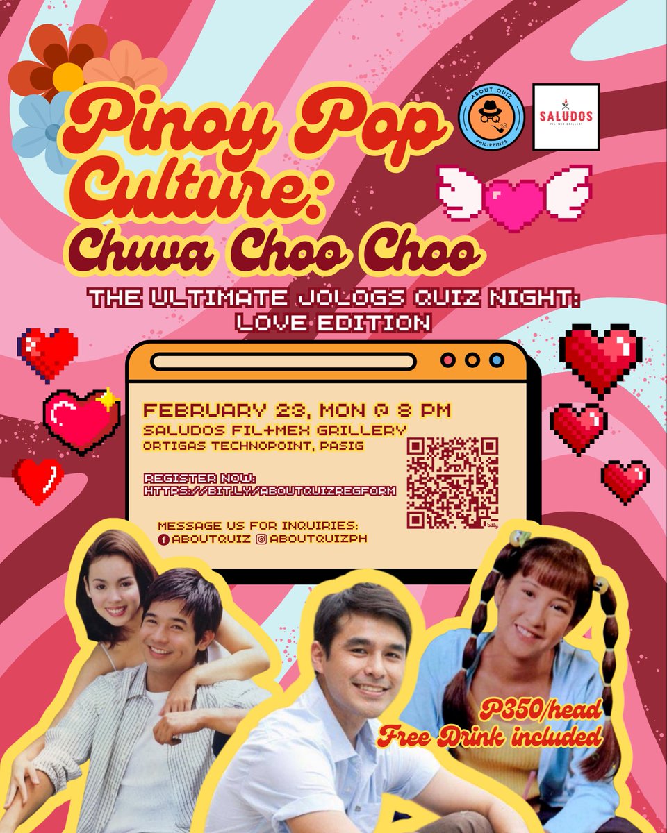 aboutquizph's tweet photo. Pinoy Pop Culture Night! Happening tomorrow at Saludos Fil+Mex Grillery! 

Register at: https://t.co/b3u9O0diSb https://t.co/U5B81MiFbh