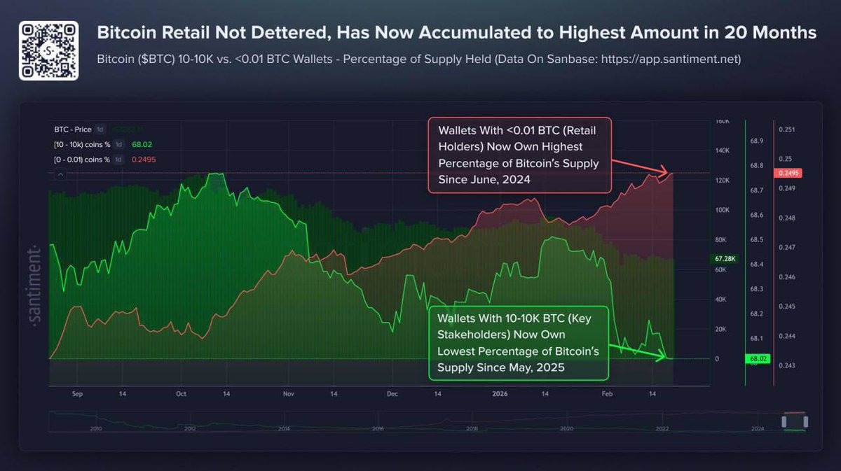 3iatlas_crypto's tweet photo. Has the market changed? 😱

 👉 Wallets with balances between $10 and $10,000 BTC decreased their holdings by -0.8% at the October 2025 peak.

 👉 Wallets with balances under $0.1 BTC increased their holdings by +2.5%

 🚨Travel to the Telegram community 👉🏿https://t.co/fzSUvh3l0g https://t.co/wPGh37SvQ7