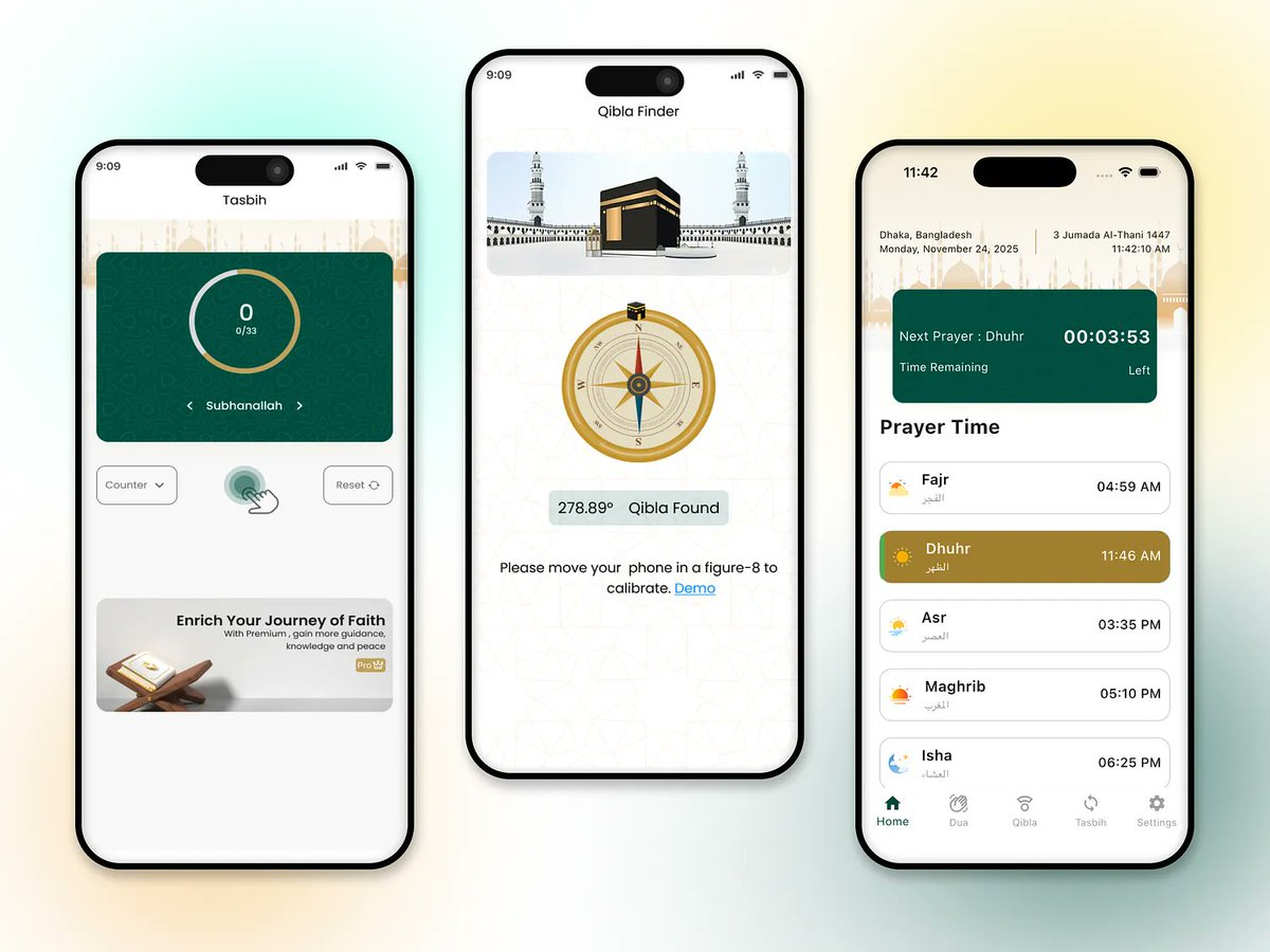 Naasmindltd's tweet image. TasbeehGo - a digital tasbeeh app concept built to support daily dhikr within Islamic practices. Clean UI, seamless interaction, and distraction-free design for consistent remembrance.

View the full project:
 dribbble.com/shots/26807408…

#IslamicPractices #Dhikr