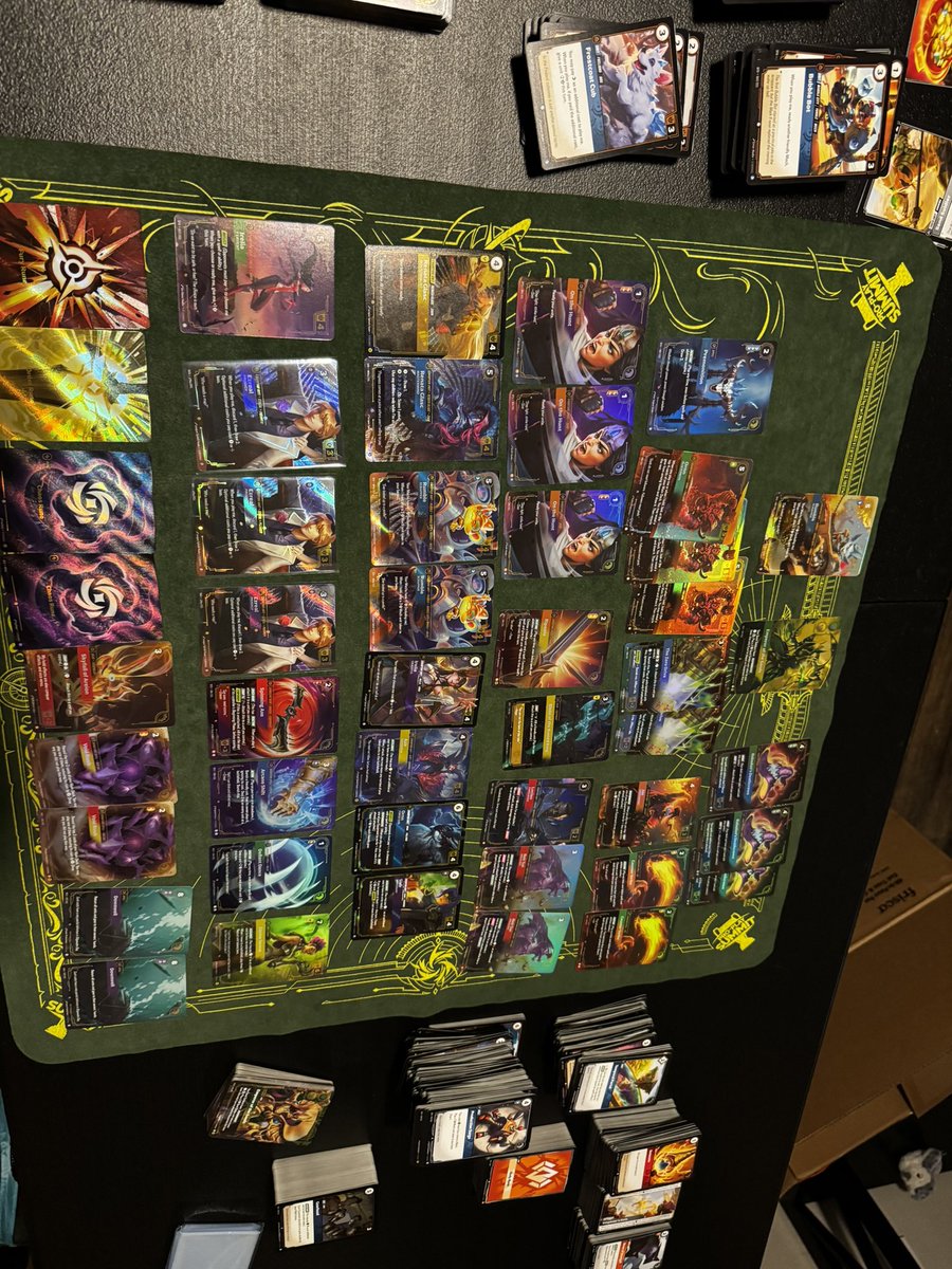 Ok so my kid is definitely going to be opening all my packs from now on. He hit 3 alt art Ezreal and the ON Azir lol 💀

Hits from 4 boxes (got my pre order from RIOT today + my winnings) 

One box had 14 leaders tho… 😂

<a href="/playriftbound/">Riftbound</a> <a href="/riftboundop/">Riftbound Organized Play</a>