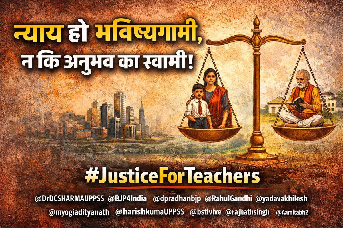"न्याय हो भविष्यगामी, न कि अनुभव का स्वामी!" #JusticeForTeachers <a href="/DrDCSHARMAUPPSS/">Dr Dinesh Chandra Sharma</a> <a href="/BJP4India/">BJP</a> <a href="/dpradhanbjp/">Dharmendra Pradhan</a> <a href="/RahulGandhi/">Rahul Gandhi</a> <a href="/yadavakhilesh/">Akhilesh Yadav</a> <a href="/myogiadityanath/">Yogi Adityanath</a> <a href="/harishkumaUPPSS/">Harish Kumar</a> <a href="/bstvlive/">भारत समाचार | Bharat Samachar</a> <a href="/rajnathsingh/">Rajnath Singh</a> <a href="/JagranNews/">Dainik Jagran</a> <a href="/Aamitabh2/">Amitabh Agnihotri</a>
